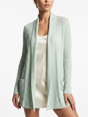 Liz Claiborne Sage Ribbed Cardigan Shawl Collar Sage Green Soft Knit Large